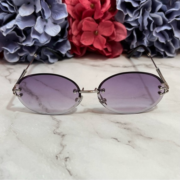 KINGSEVEN Retro Purple Gradient Oval Rimless Sunglasses - Picture 7 of 16